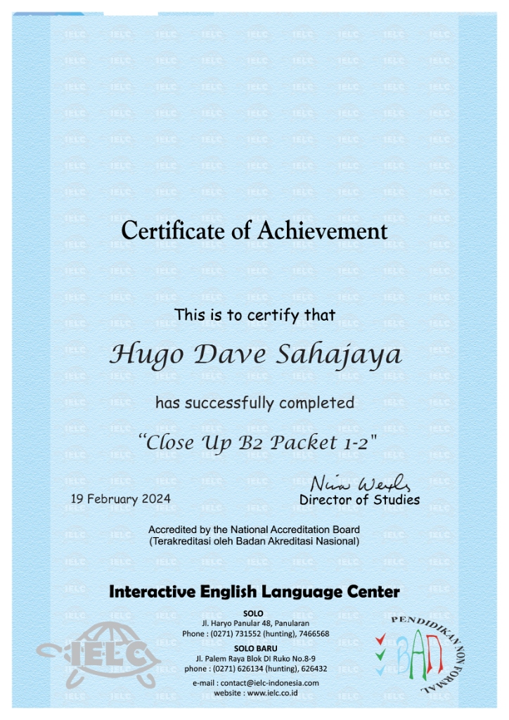 IELC Certificate of Achievement