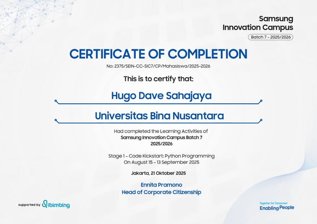 Samsung Innovation Campus Certificate of Completion